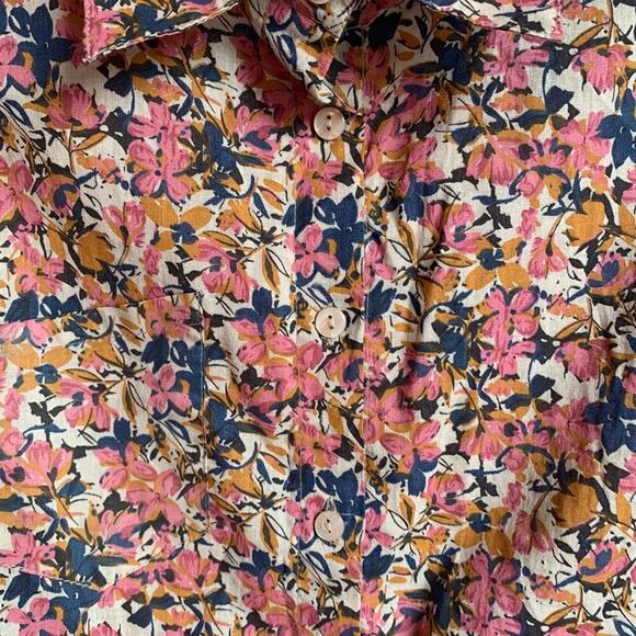 PASSPORT Women’s Flowered Sleeveless Button Down Tie Retro Crop Top / Size: L - Picture 4 of 6